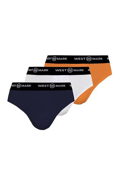 WESTMARK LONDON Σετ ανδρικών slips 3 τεμαχίων Navy Blue White Orange Cotton Blend LOGAN