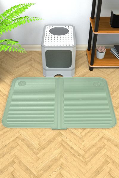 ATA HOME Silicone Food and Sand Mat with Pool Washable Cat Toilet Front Cat Litter Mat Large Size 40x60