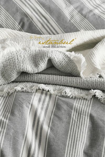 İyi Geceler İstanbul WENDY MUSLIN NATURAL DUBLU PERSONALITATE SET CUvertură DE PAT ANTRACIT