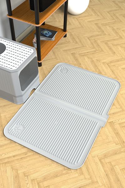 ATA HOME Silicone Food and Sand Mat with Pool Washable Cat Toilet Front Cat Litter Mat Large Size 40x60