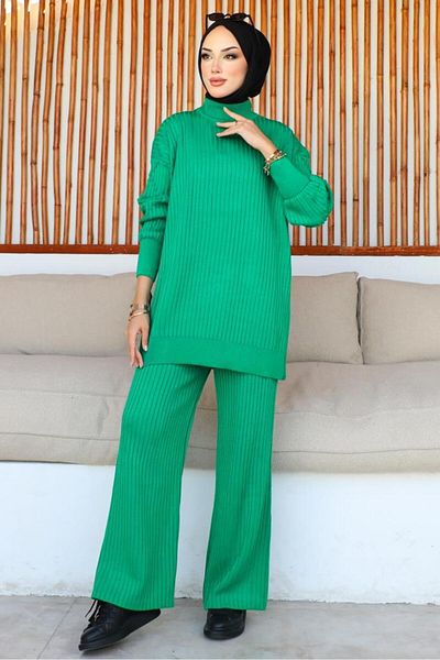benguen 6118 Corded Knitwear Set Green