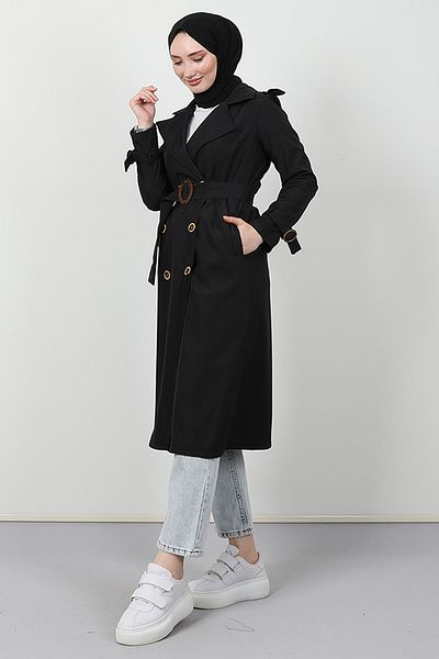Giza Giyim Handle Belted Trench Black