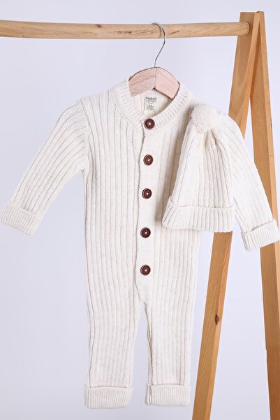 Babyhola 100% Thick Knitwear Girl Boy Baby Kids Winter Beret Jumpsuit Set 5714