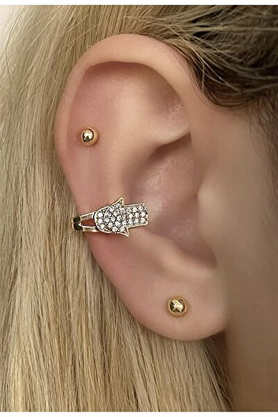 NİLZ مجموعة من 3 أقراط غضروفية على شكل يد فاطمة الأم باللون الذهبي