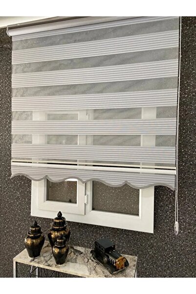 BigPazar Açık Gri Geniş Pliseli Zebra Stor Perde (alüminyum kasa)Etek Dilimli