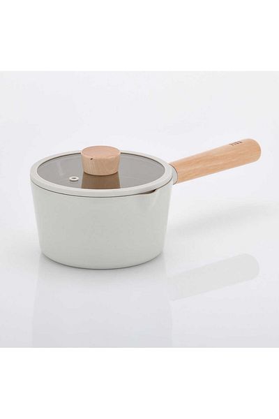 NEOFLAM 16cm Beige Fika Aluminium Casting Milk Pan - with Glass Lid, 1 Piece