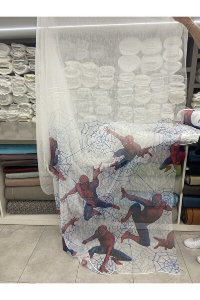 stay home Örümcek Adam Desenli Çocuk Odası Tül Perde Pilesiz