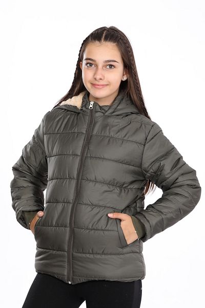 VODENS Girl's Thick Water Repellent Khaki Coat with Fleece Underwear