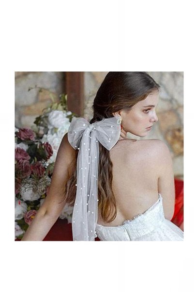 bba new trend White,, Bowknot Pearl Veil,long Bridal Veil Pearl Veil,bridal Pearl Fabric,bridal Veil 50cm