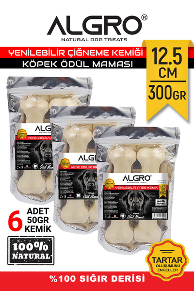 Doğal Ödül Kemiği %100 Sığır Derisi 12,5 cm 50 Gr. x 6 Adet Yenilebilir Çiğneme Kemiği