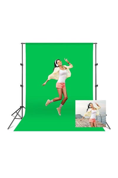 cazipshop Ürün Çekimi Fotoğraf Ve Stüdyo Çekimleri Için Yeşil Fon Perde + Stant 2x3 Metre Stand+fon