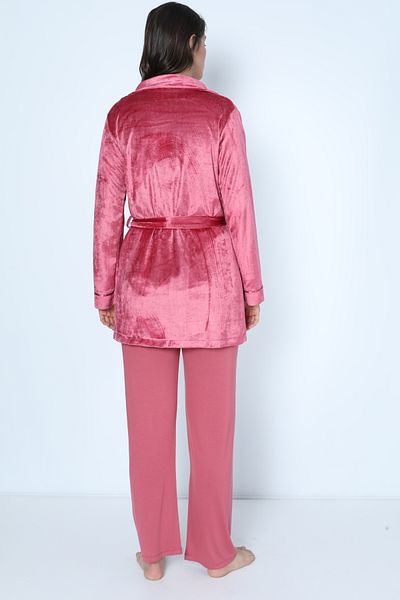Miss Dünya Lissa Plum Velvet Maternity and Maternity Pajamas Set with Dressing Gown