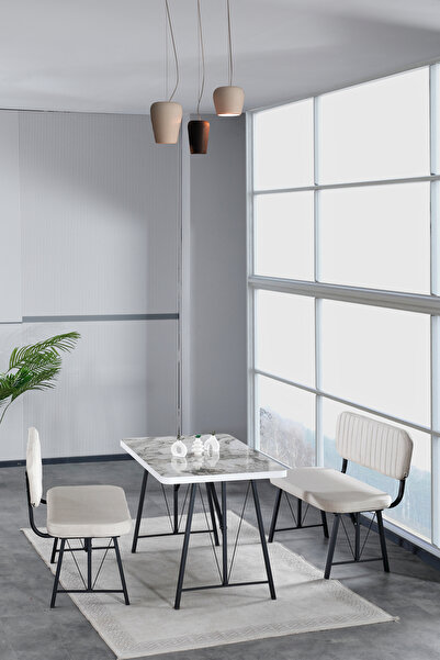 Mygusi Hayat 70x110 Efes Mutfak Masası, Mutfak Masası Takımı, Yemek Masası, 2 Benchli - Açık Gri