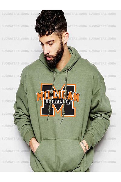 Buğraterzimoda Ανδρικό φούτερ με κουκούλα Khaki Buffaloes με στάμπα