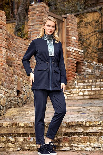 Cossy By Aqua 24352 Women's Navy Blue Stand Collar Sports 2-Piece Tracksuit Set