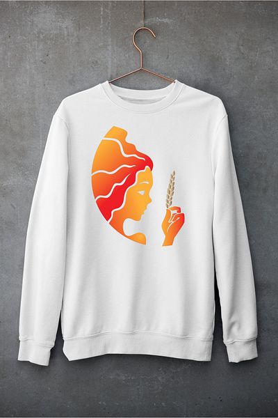 Raf Coll Unisex Oversize Crew Neck Spike Zodiac Design Ψηφιακή εμπριμέ φούτερ με δύο νήματα εσωτερικά ανυψωμένα