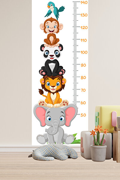 Echo Home Sevimli Safari Hayvanları Boy Ölçüm Cetveli Boy Ölçer Sticker Beyaz