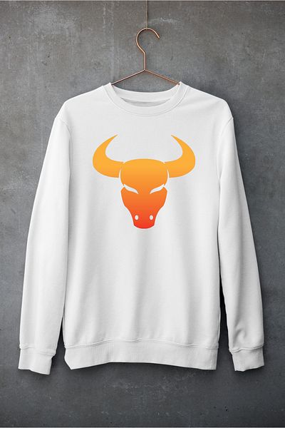 Raf Coll Unisex Oversize Crew Neck Bull Zodiac Design Ψηφιακή εμπριμέ φούτερ με δύο νήματα εσωτερικά ανυψωμένα