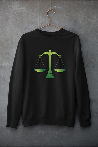 Raf Coll Hanorac unisex oversize cu decolteu rotund Balanță Zodiac Design imprimat digital Două fire în interiorul ridicat