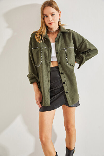 Bianco Lucci Women's Stone Embroidered Double Pocket Cashew Jacket