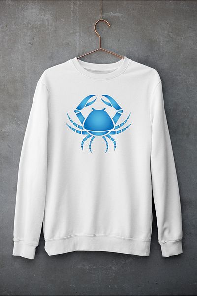 Raf Coll Unisex Oversize Crew Neck Crab Zodiac Design Ψηφιακή στάμπα φούτερ με δύο νήματα εσωτερικά ανυψωμένα