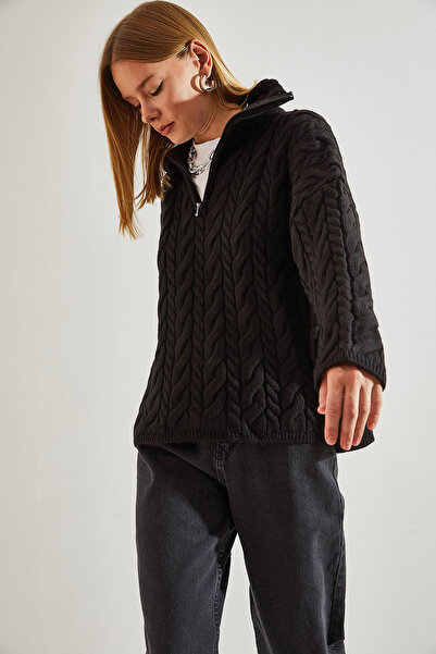 Bianco Lucci Dámský vzorovaný pletený svetr s rolákem na zip