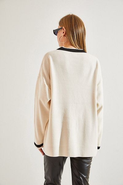 Bianco Lucci Gestreifter, geknöpfter Oversize-Cardigan für Damen mit doppelten Taschen