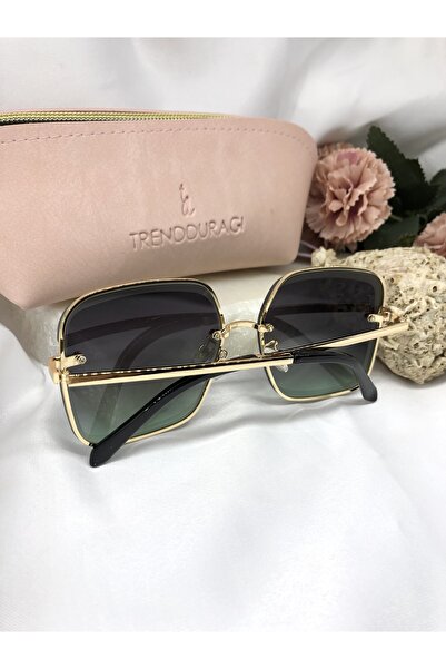Di Caprio Ella Square Rectangular Gold Detailed Gradient Green Transitional Women's Sunglasses