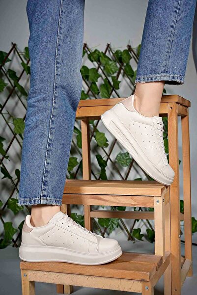 İncim ®| Medusa Women's Ecru Thick High Sole Light Daily Walking Sports Shoes and Sneakers
