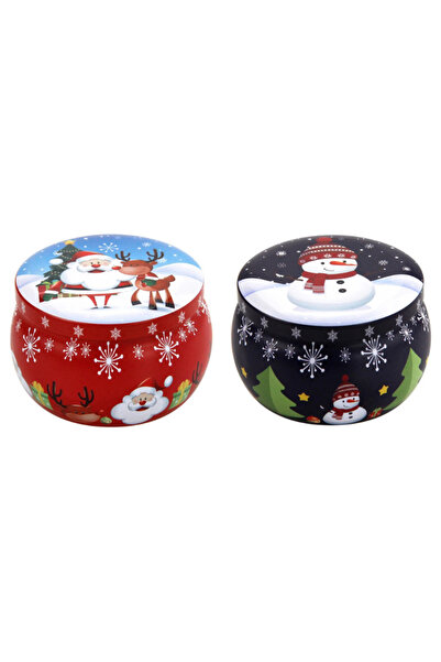 Beauty Box 2 Adet Noel Baba Yılbaşı Metal Mumluk Kutusu Saklama Kutusu 2.2oz