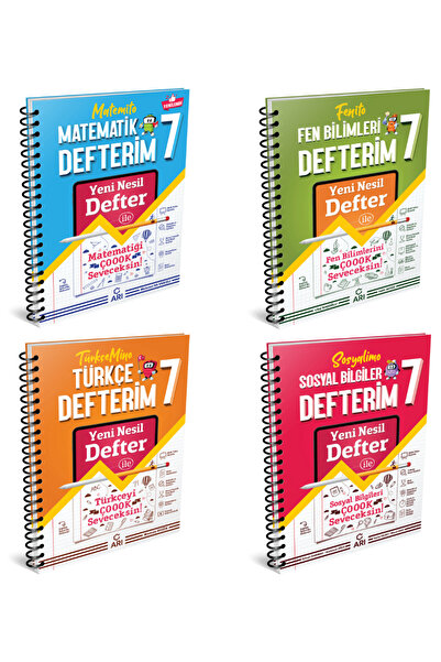 Arı Yayıncılık Arı Yayınları 7 Sınıf Matematik Fen Türkçe Sosyal Akıllı Defter Seti 4 Defter