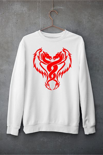 Raf Coll Unisex Oversize Crew Neck Dragon Dragon Ψηφιακή στάμπα φούτερ με δύο νήματα εσωτερικά ανυψωμένα