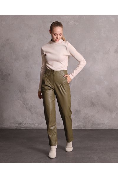 1Moda1Tarz Γυναικείο παντελόνι καρότο από ψεύτικο δέρμα με λεπτομέρεια ραφής με ψηλή μέση