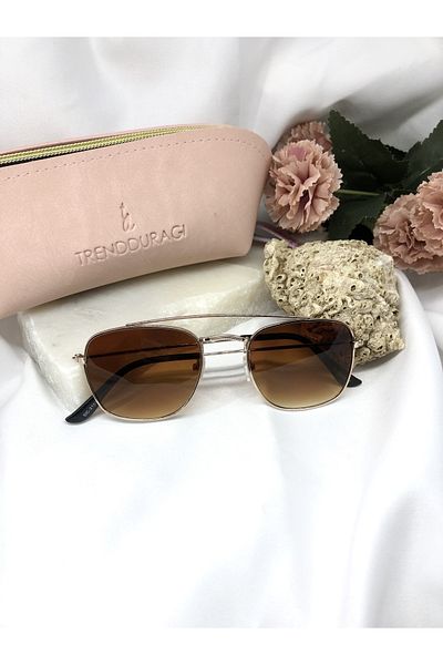 Di Caprio Brown Women's Sunglasses with Oliv Gold Detail
