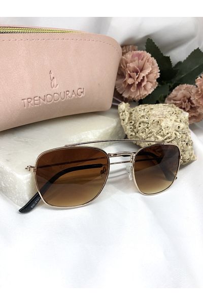 Di Caprio Brown Women's Sunglasses with Oliv Gold Detail