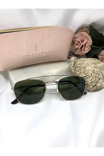 Di Caprio Khaki Green Women's Sunglasses with Oliv Gold Detail