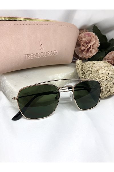 Di Caprio Khaki Green Women's Sunglasses with Oliv Gold Detail