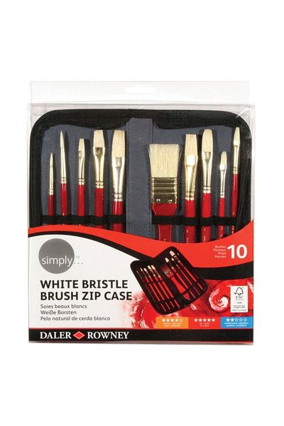 Daler Rowney Σετ πινέλων Daler & Rowney Simply White Bristle για ελαιογραφία 10 τεμαχίων με τσάντα