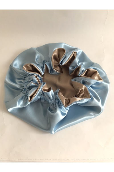 PratikDikisco Kıvırcık Saçlılar Için Çift Taraflı Mavi Bej Saç Bonesi / Uyku Bonesi