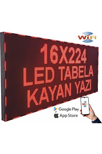 GKGD Ledeksis Led Tabela 16x224cm Tek Taraflı Kırmızı Kayan Yazı-wifi