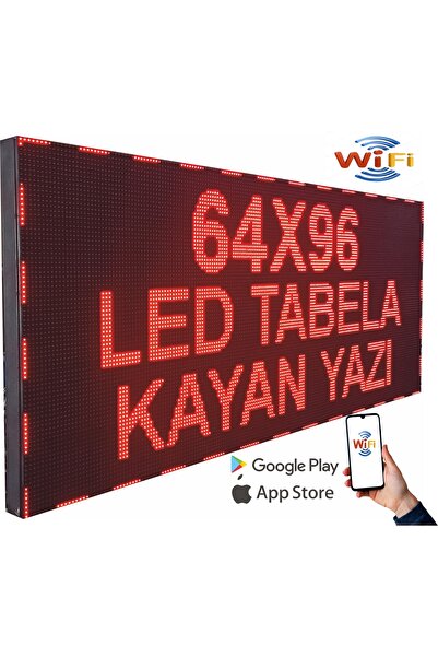 Genel Markalar Led Tabela 64x96Cm Tek Taraflı Kırmızı Kayan Yazı Wifi (Telefondan Yazı Değiştirme)