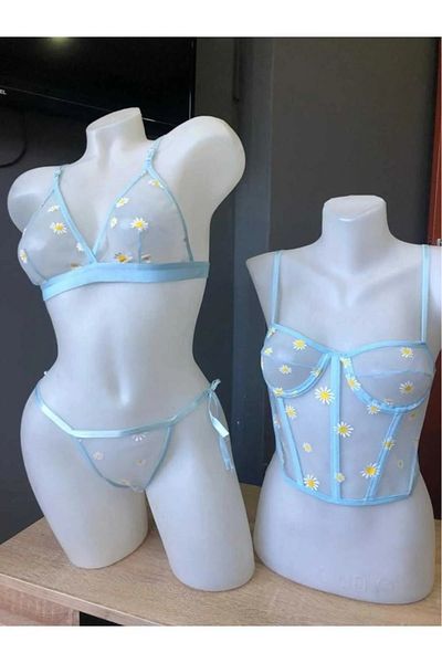 ESİLORA Sutien Floral Femei Bustieră Chiloți String Set Lenjerie Intima Set Bralet