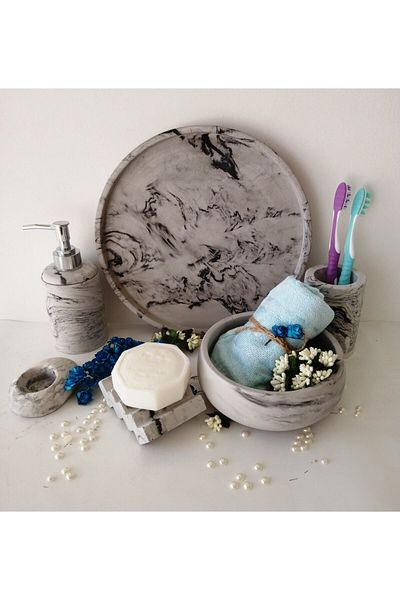Trust Stone Σετ μπάνιου από σκυρόδεμα σειράς Anthracite Marble Pattern