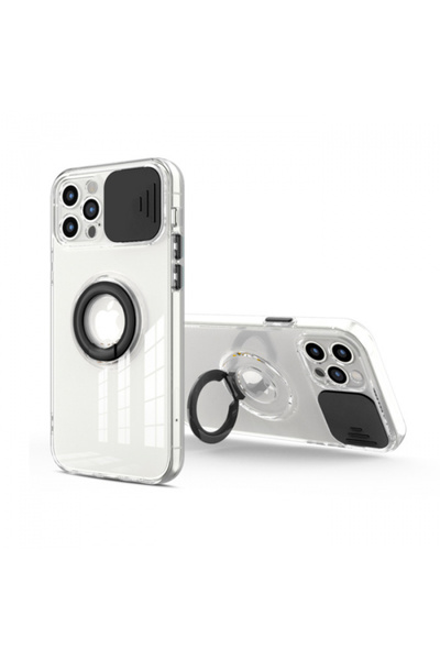 Ally Iphone 13 Pro 6.1inç Kılıf Sürgülü Kamera Lens Korumalı Yüzük Standlı Si...