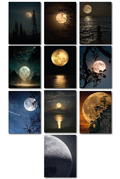 FourArts Moon Light 13,5 X 18 Cm 10'lu Ahşap Tablo Seti
