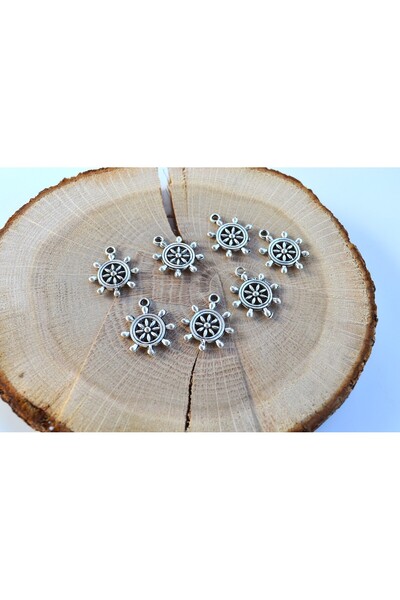 FlowerAksesuar 10 ADET - 18x22 mm GEMİ DÜMENİ SALLANTI UÇ, KOLYE UCU GEMİ DÜM...