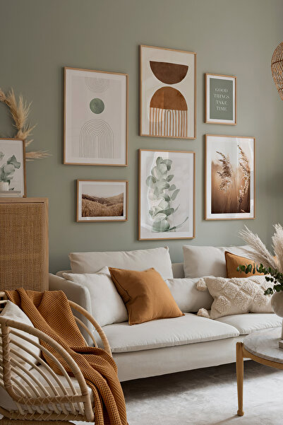 Artavessa 7 Parça Ahşap Çerçeve Görünümlü Mdf Tablo Seti