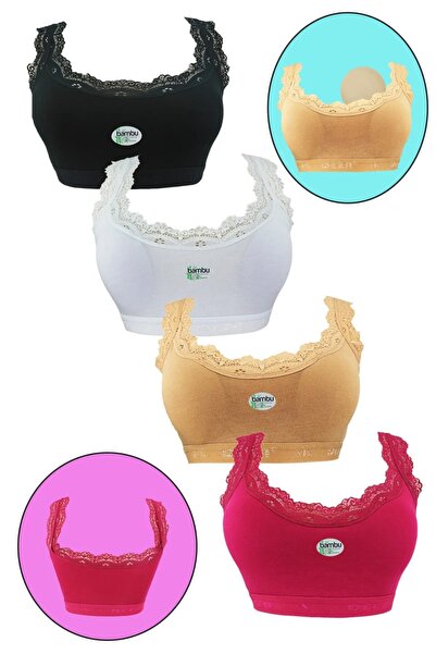 NARIYA Жіночий бюстгальтер великого розміру, 4 штуки, 4 штуки бавовняні з мереживом, з підкладкою, з підтягуючим ефектом, напівспортивний бюстгальтер