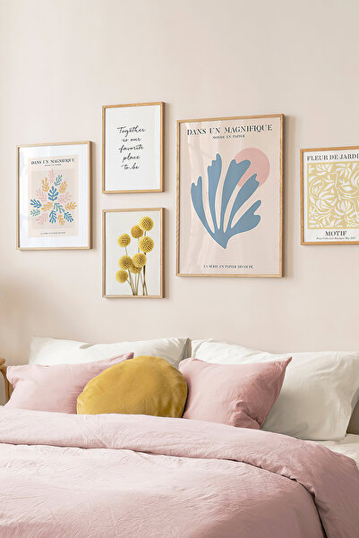 Artavessa 5 Parça Ahşap Çerçeve Görünümlü Mdf Tablo Seti