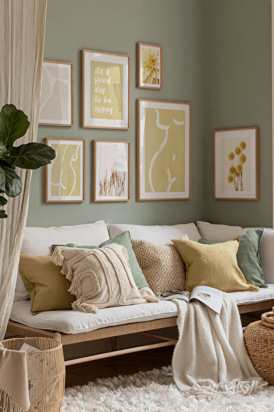 Artavessa 7 Parça Ahşap Çerçeve Görünümlü Mdf Tablo Seti